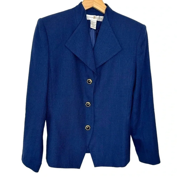 Vintage Preswick & Moore 8 blue blazer with gold buttons & shoulder pads - Picture 1 of 5